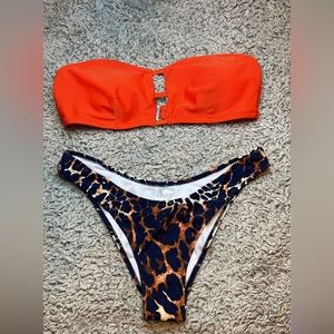 Orange Leopard High-Leg Bikini Swim Wear Sets